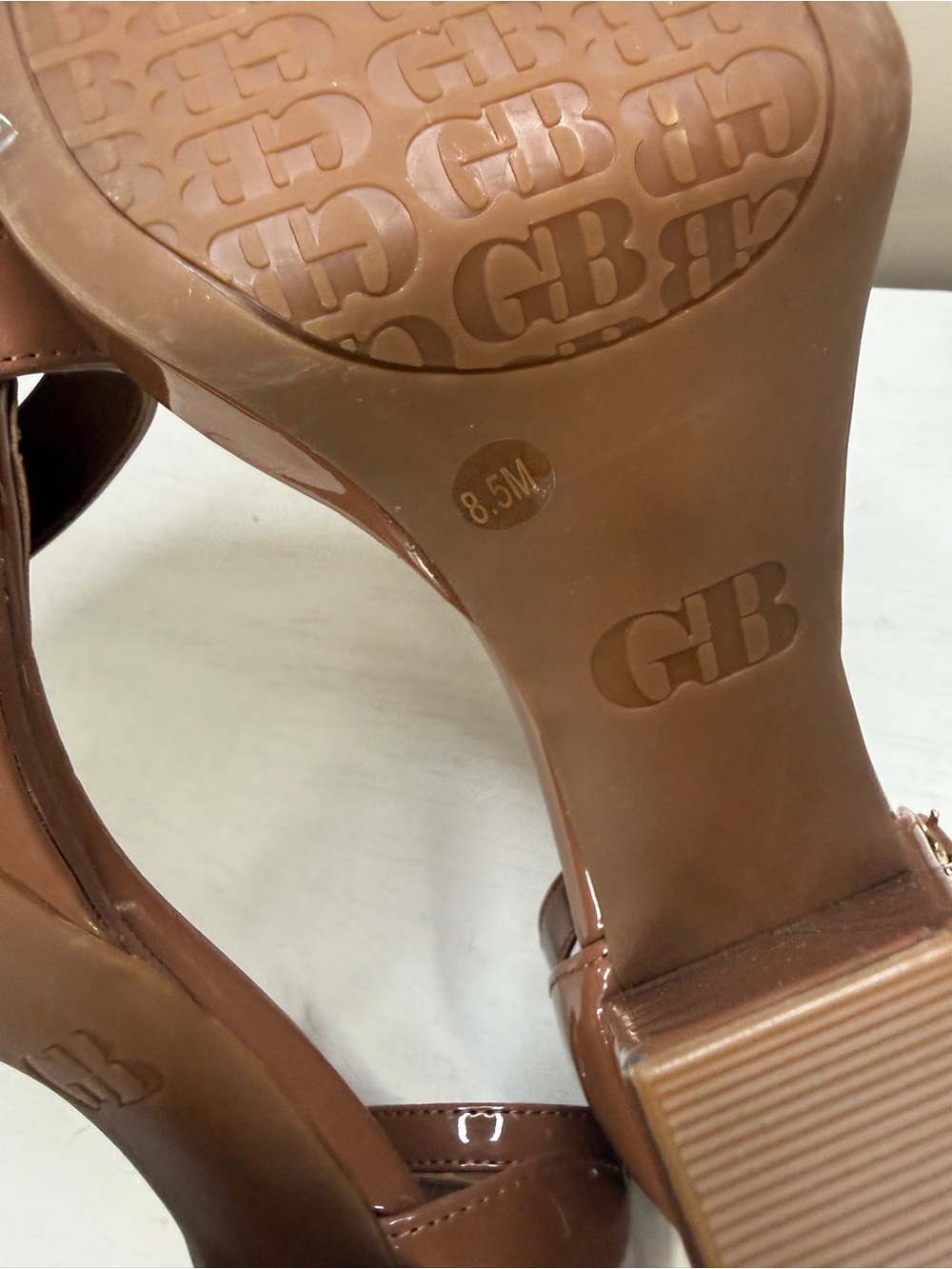 Gianni Bini Brown Say-So Patent Square Toe Ankle Strap Platform Sandals - Picture 4 of 16